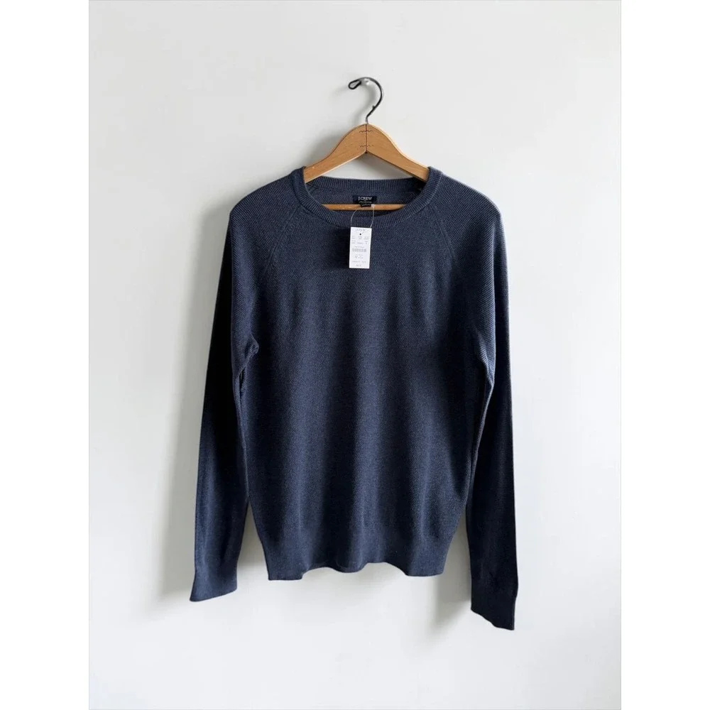 J.Crew Mens Cotton Raglan Crewneck Sweater Blue Grey CD617 SR5047 Size S NEW